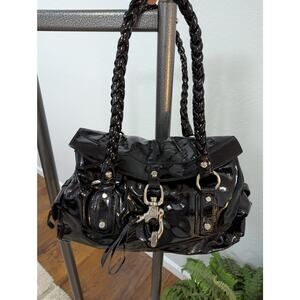 Francesco Biasia Patent Leather Top Shoulder Black Bag w/ Dustbag